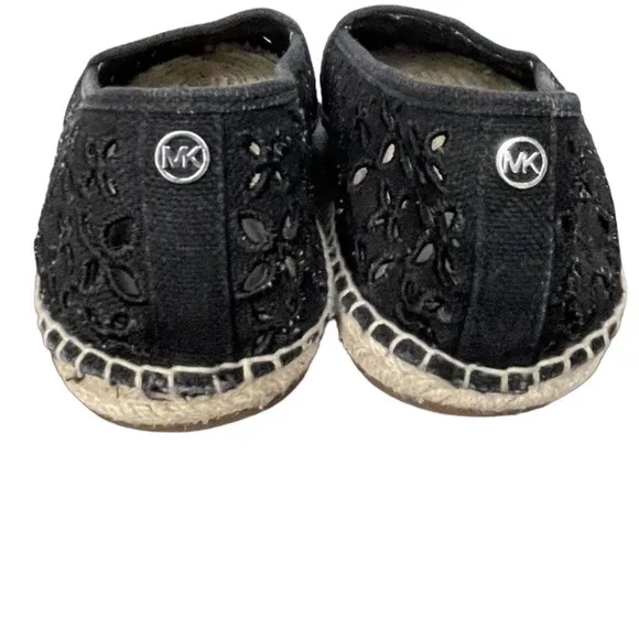 New Michael Kors Darci Black Eyelet Canvas Espadrilles Flat Shoe Slip On Sz 9.5