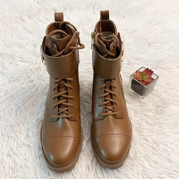 NEW Michael KORS Tatum Logo Combat brown lace up boots women size 6