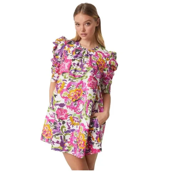 NEW Misa Emilia Pink Floral Summer Barbie Mini Dress P3188