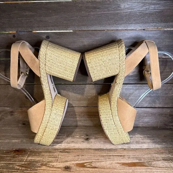 New NIB Womens Sam Edelman Immie Ankle Strap Tan Suede Heeled Sandals Size 8.5 M