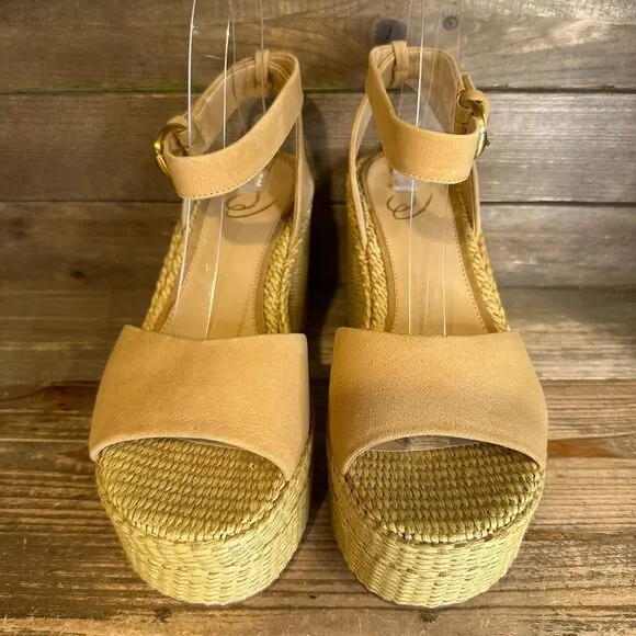 New NIB Womens Sam Edelman Immie Ankle Strap Tan Suede Heeled Sandals Size 8.5 M