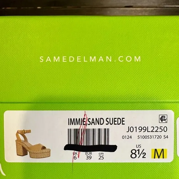 New NIB Womens Sam Edelman Immie Ankle Strap Tan Suede Heeled Sandals Size 8.5 M