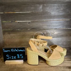 New NIB Womens Sam Edelman Immie Ankle Strap Tan Suede Heeled Sandals Size 8.5 M
