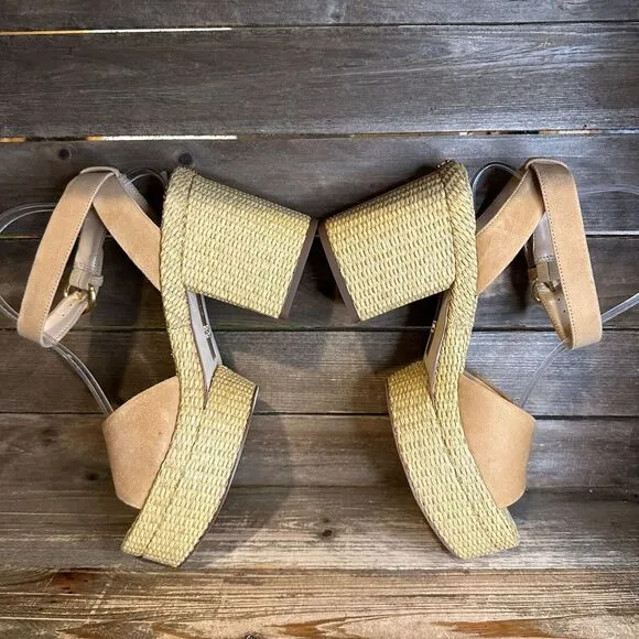 New NIB Womens Sam Edelman Immie Ankle Strap Tan Suede Heeled Sandals Size 9 M‎