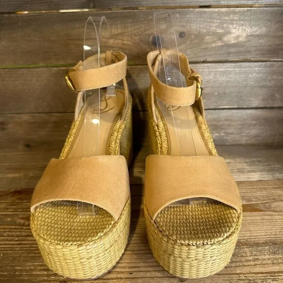 New NIB Womens Sam Edelman Immie Ankle Strap Tan Suede Heeled Sandals Size 9 M‎