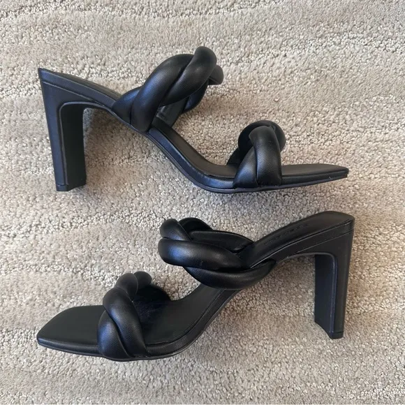NEW Open Edit Remmy Black Twisted Puffy Strap Open Toe High Heel Sandals Size 9M