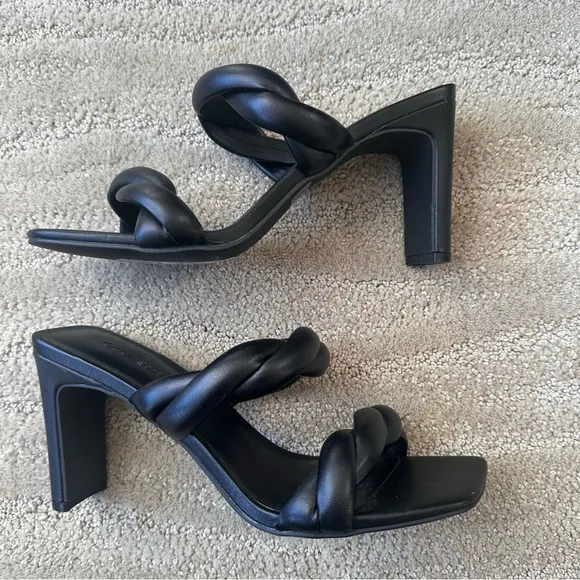 NEW Open Edit Remmy Black Twisted Puffy Strap Open Toe High Heel Sandals Size 9M