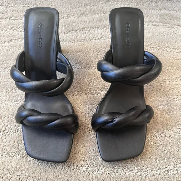 NEW Open Edit Remmy Black Twisted Puffy Strap Open Toe High Heel Sandals Size 9M