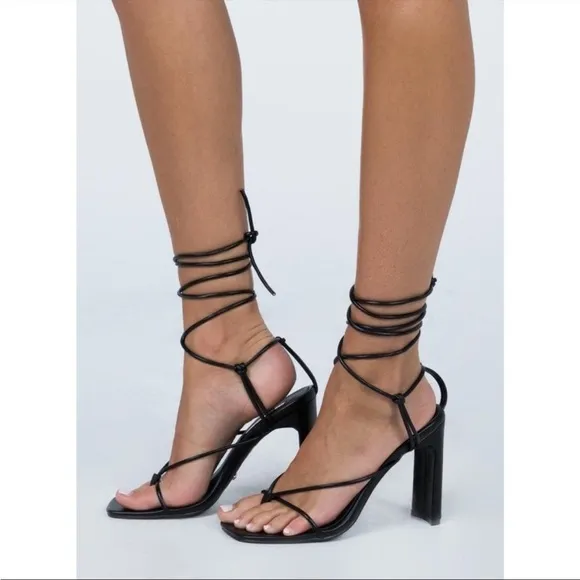 New Princess Polly Billini Hera black lace up heeled sandals