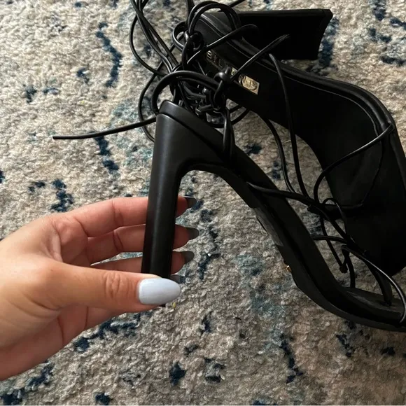 New Princess Polly Billini Hera black lace up heeled sandals