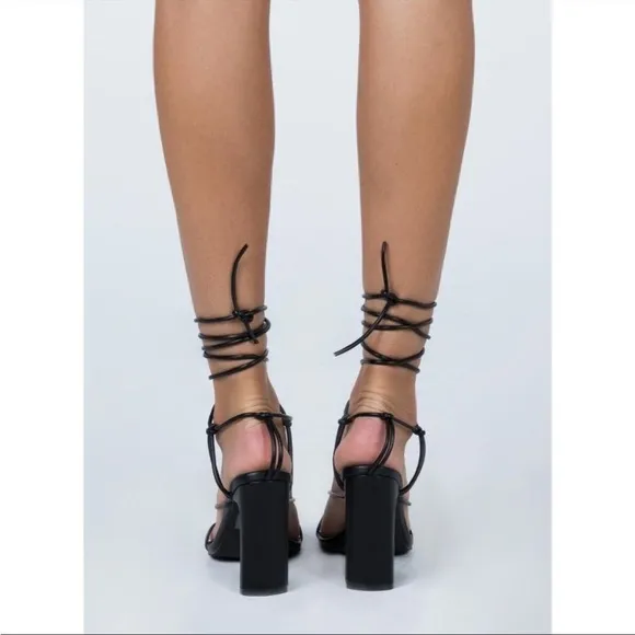 New Princess Polly Billini Hera black lace up heeled sandals