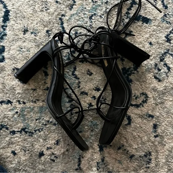 New Princess Polly Billini Hera black lace up heeled sandals