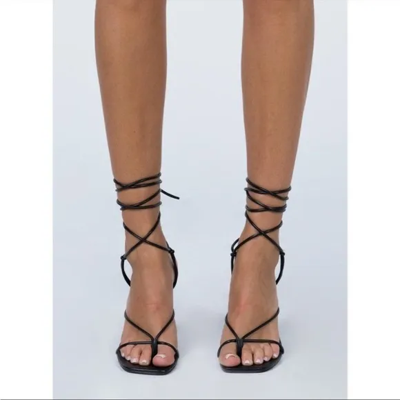 New Princess Polly Billini Hera black lace up heeled sandals
