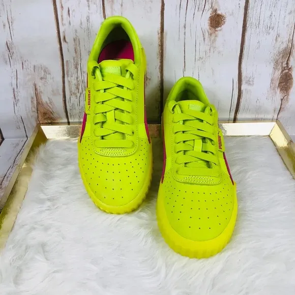 New Rare Puma Cali 90s Neon Lime Fuchsia Sneakers