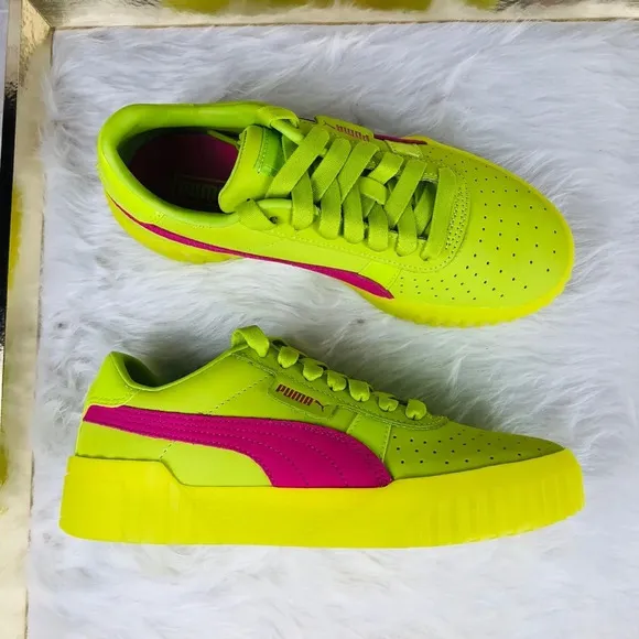 New Rare Puma Cali 90s Neon Lime Fuchsia Sneakers