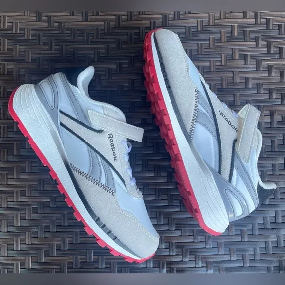 NEW Reebok Kids' Classic Nylon Athletic Low Top Shoes White Grey Red