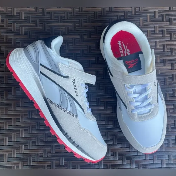 NEW Reebok Kids' Classic Nylon Athletic Low Top Shoes White Grey Red