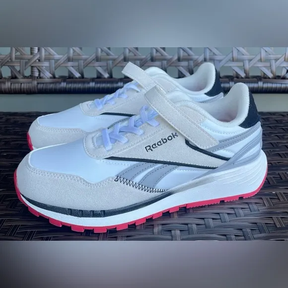 NEW Reebok Kids' Classic Nylon Athletic Low Top Shoes White Grey Red