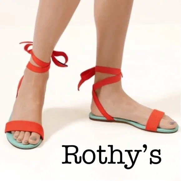 New Rothy’s Picnic Wrap Orange Knit Sandals Size 9