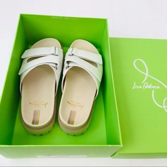 New! Sam Edelman Eliana Leather Platform Chunky Heel Lug Sole Slides Sandals