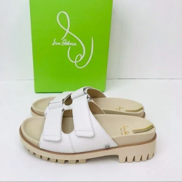 New! Sam Edelman Eliana Leather Platform Chunky Heel Lug Sole Slides Sandals