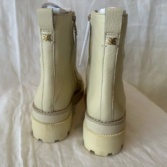 NEW Sam Edelman Leather Ivory lace up lug platform boots Size 8.5