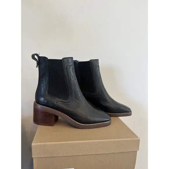 New Sanctuary Camila Leather Chelsea Booties Block Heel Black 8 M Women 524134