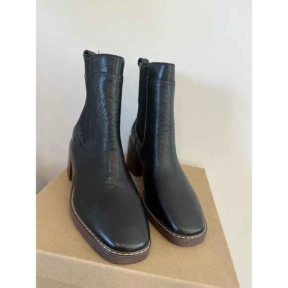 New Sanctuary Camila Leather Chelsea Booties Block Heel Black 8 M Women 524134