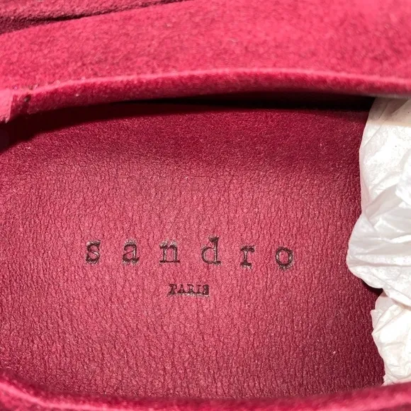 NEW Sandro Burgundy Suede Strap Round Toe Rubber Sole Platform Sneakers Size 38