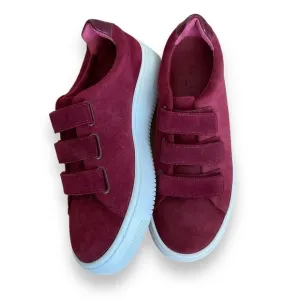 NEW Sandro Burgundy Suede Strap Round Toe Rubber Sole Platform Sneakers Size 38