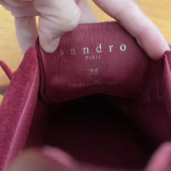 NEW Sandro Burgundy Suede Strap Round Toe Rubber Sole Platform Sneakers Size 38