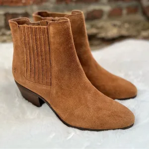NEW Size 8.5 Frye Sandra Chelsea Block Heel Western Boots Cognac Suede Leather
