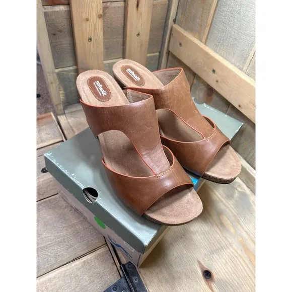 NEW Softwalk Brown Tan Slip On Wedge Sandals Womens 12M Jermaine