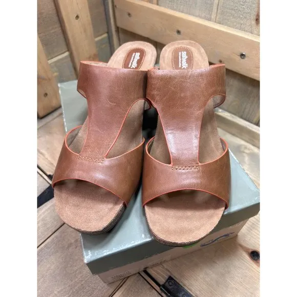 NEW Softwalk Brown Tan Slip On Wedge Sandals Womens 12M Jermaine