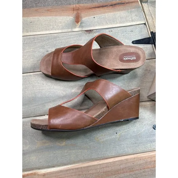 NEW Softwalk Brown Tan Slip On Wedge Sandals Womens 12M Jermaine