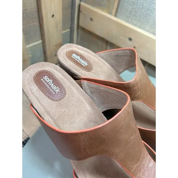 NEW Softwalk Brown Tan Slip On Wedge Sandals Womens 12M Jermaine