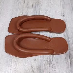 NEW STAUD Brown Leather Rio Rio Padded Slip On Thong Summer Sandals #1283
