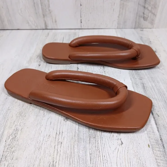 NEW STAUD Brown Leather Rio Rio Padded Slip On Thong Summer Sandals #1283