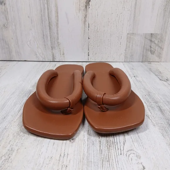 NEW STAUD Brown Leather Rio Rio Padded Slip On Thong Summer Sandals #1283