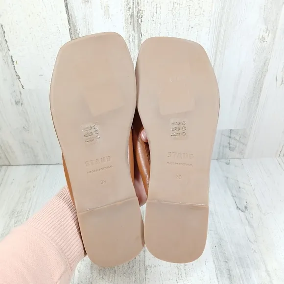 NEW STAUD Brown Leather Rio Rio Padded Slip On Thong Summer Sandals #1283