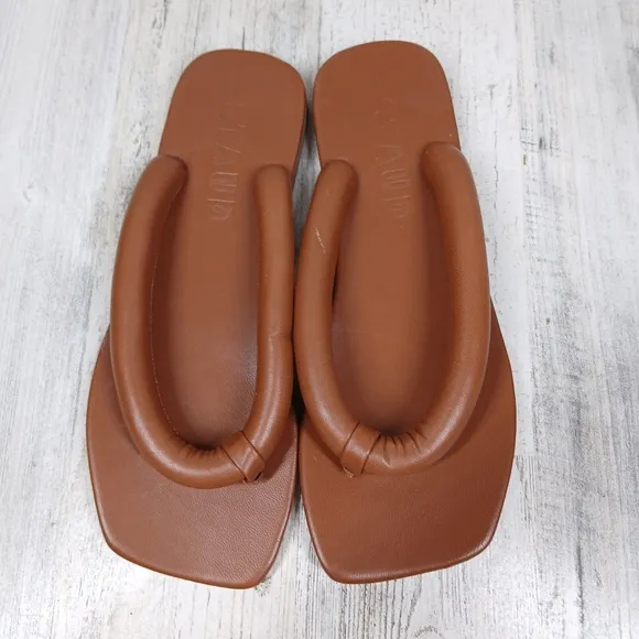 NEW STAUD Brown Leather Rio Rio Padded Slip On Thong Summer Sandals #1283