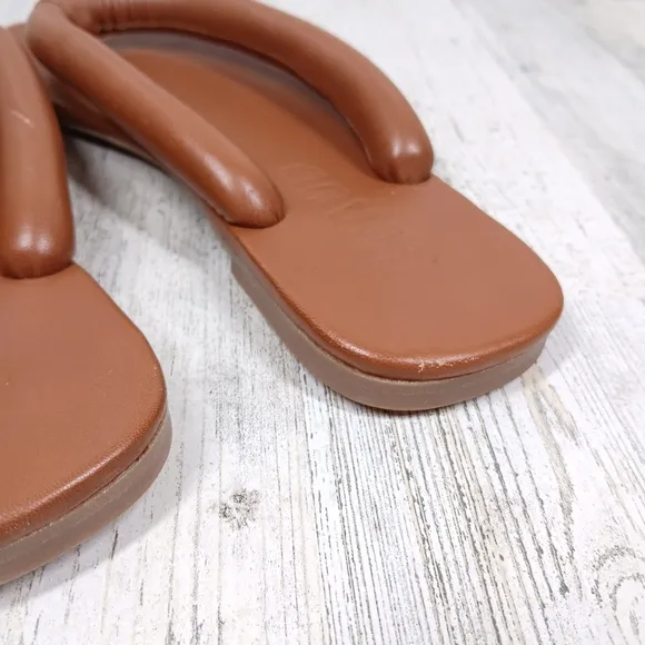 NEW STAUD Brown Leather Rio Rio Padded Slip On Thong Summer Sandals #1283
