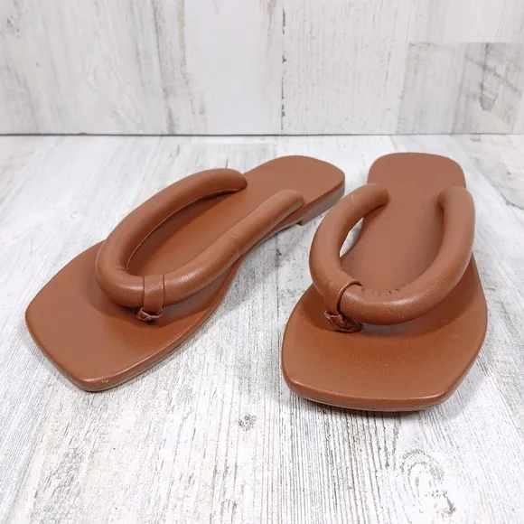 NEW STAUD Brown Leather Rio Rio Padded Slip On Thong Summer Sandals #1283