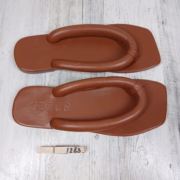 NEW STAUD Brown Leather Rio Rio Padded Slip On Thong Summer Sandals #1283