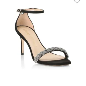 NEW Stuart Weitzman Nudistcurve 75 Embellished Ankle-Strap Sandals 7 Black