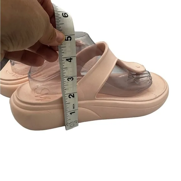 NEW STUART WEITZMAN Womens Pink Stuflex Round Toe Wedge Slip On Thong Sandals