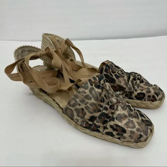 New Stuart Weitzman Leopard Print Lace Up Espadrilles