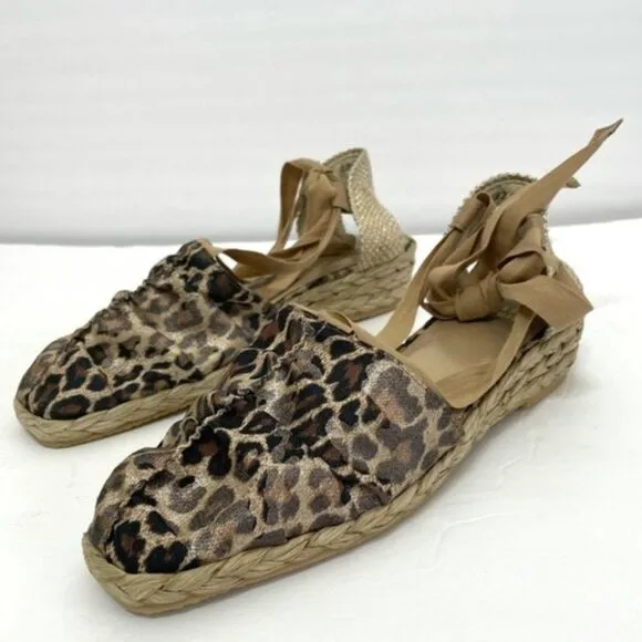New Stuart Weitzman Leopard Print Lace Up Espadrilles
