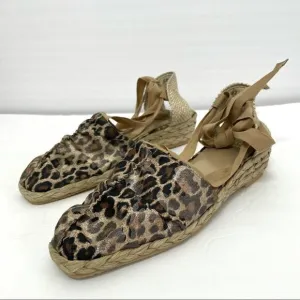 New Stuart Weitzman Leopard Print Lace Up Espadrilles