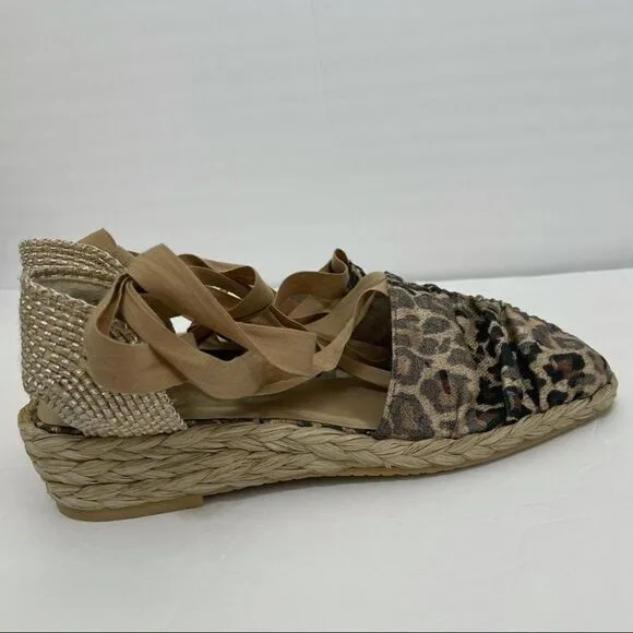 New Stuart Weitzman Leopard Print Lace Up Espadrilles